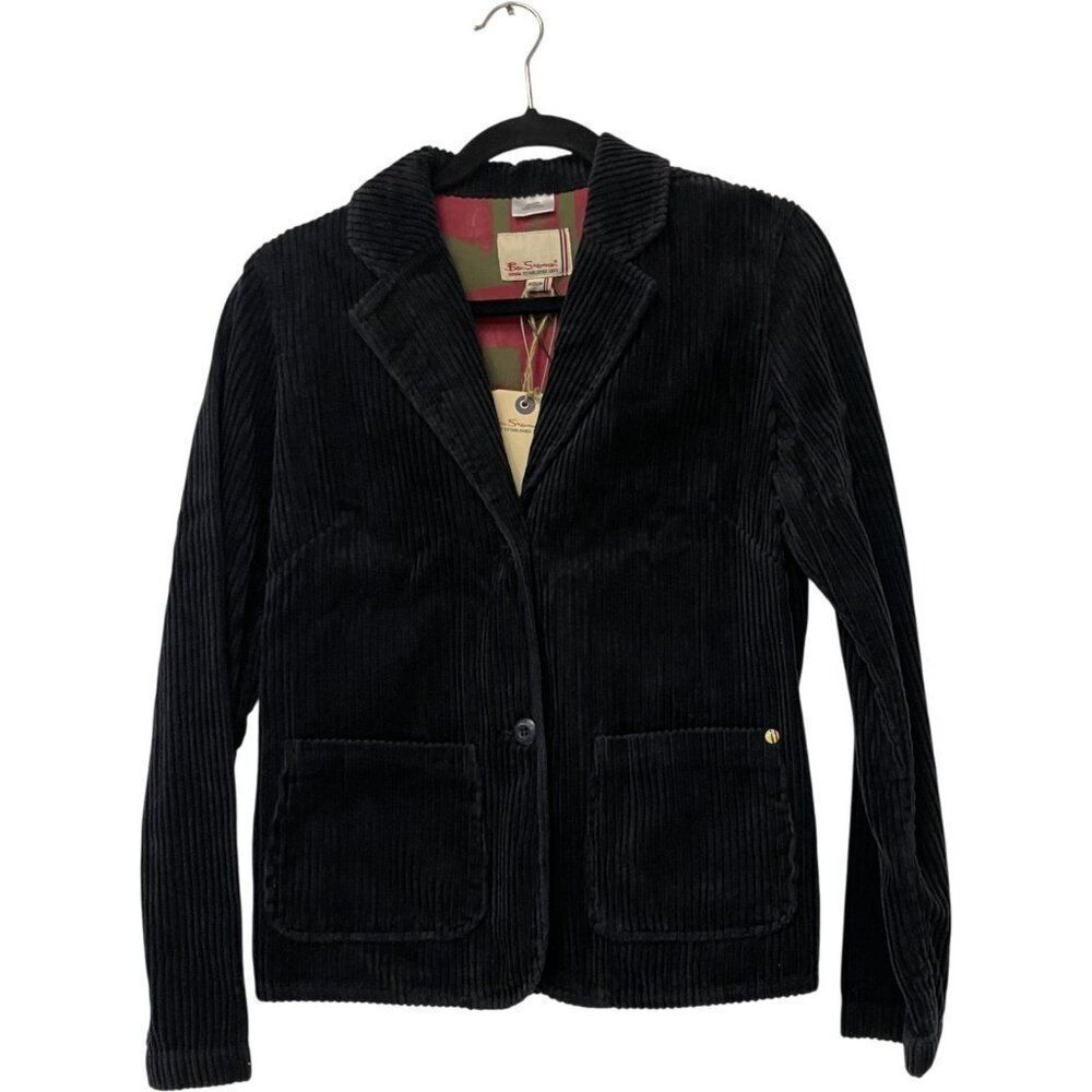 Ben Sherman Womens Corduroy Blazer Jacket Medium M Black Fitted NWT